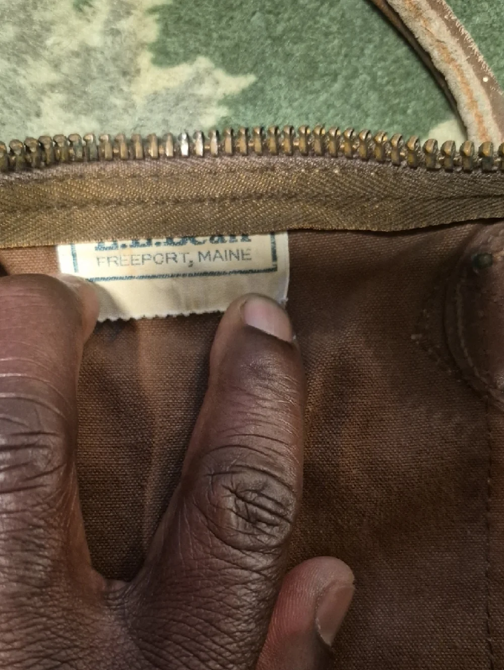 L.L. Bean Brown Canvas Duffel with Green Straps